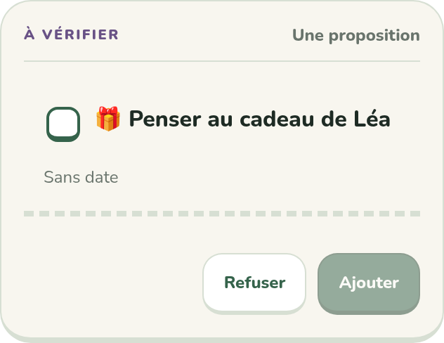 2. Vous vérifiez : Penser au cadeau de Léa
