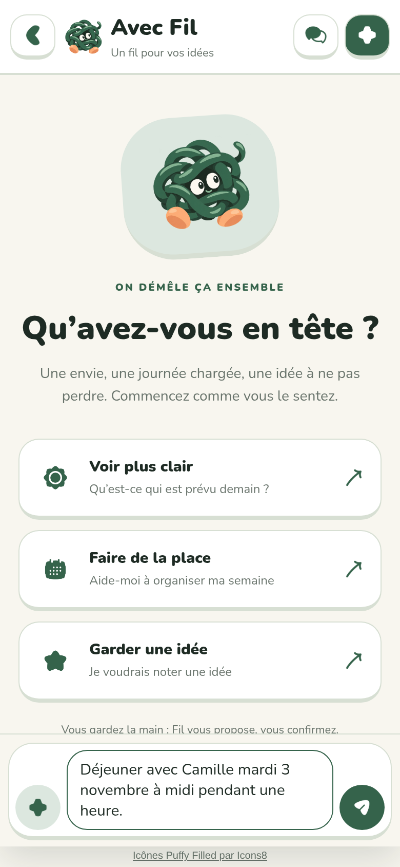 1. Vous écrivez : Déjeuner avec Camille