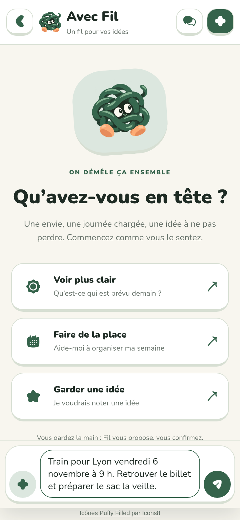 1. Vous écrivez : Train pour Lyon, Retrouver le billet, Préparer le sac